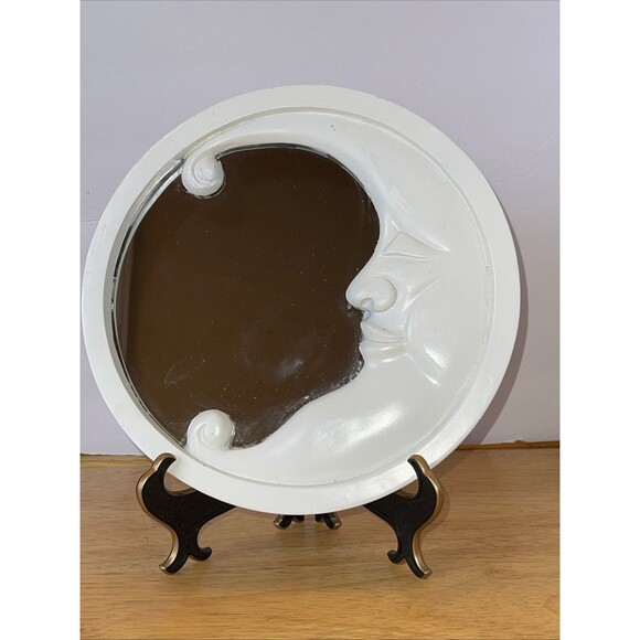 Crescent Moon Face  Mirror  Celestial Resin Heavy White 9.5” Vintage - Picture 5 of 6